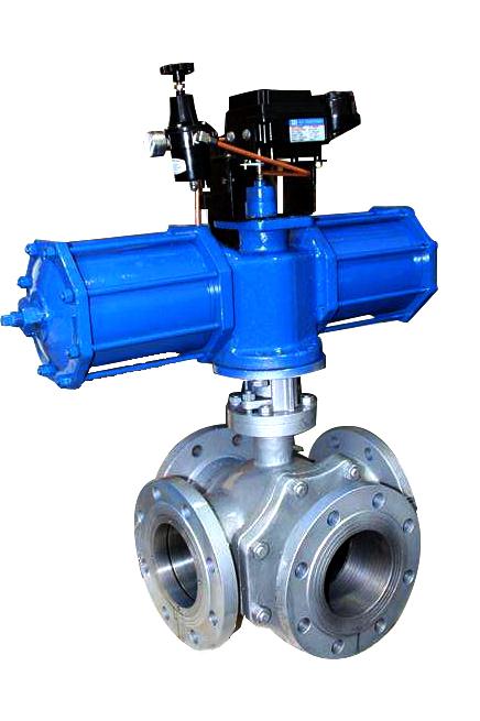 氣動法蘭四通(tong)球閥 氣動法蘭四(sì)通球閥